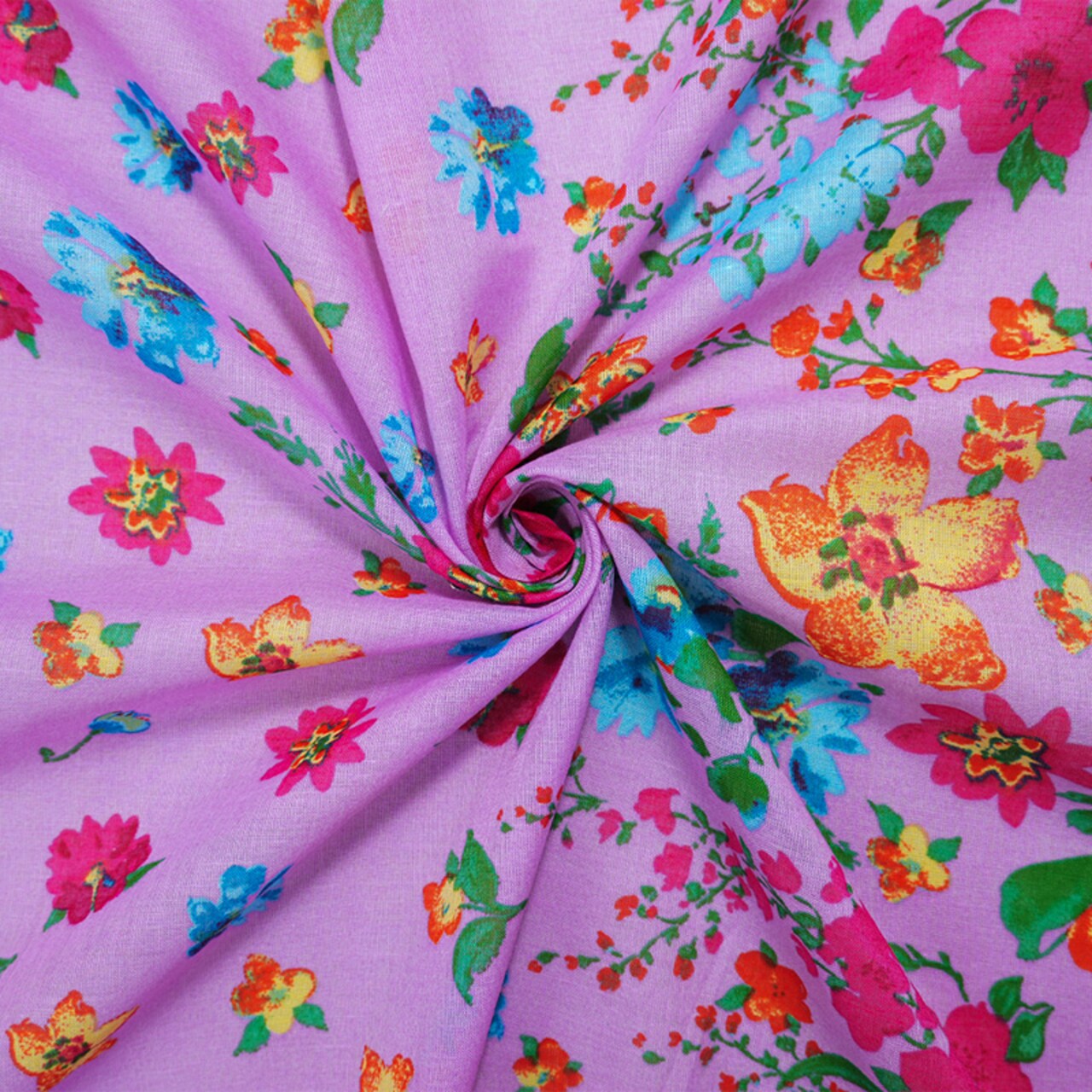 Purple-Red-Multi Cotton Floral Border Printed Gauze Woven Fabric By the Yard